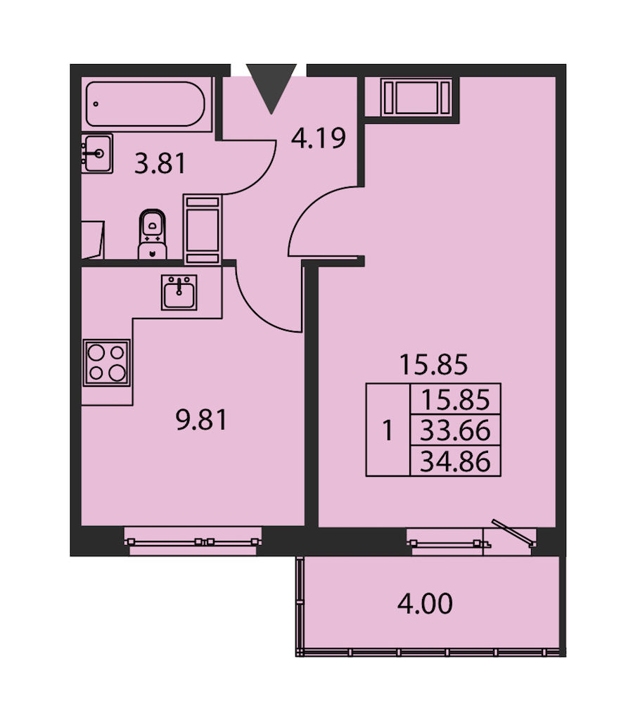 1-комнатная квартира 33.66 м², 12/12 эт., ЖК «Полис ЛАВрики»
